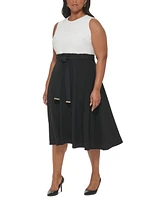 Calvin Klein Plus Belted A-Line Sleeveless Dress