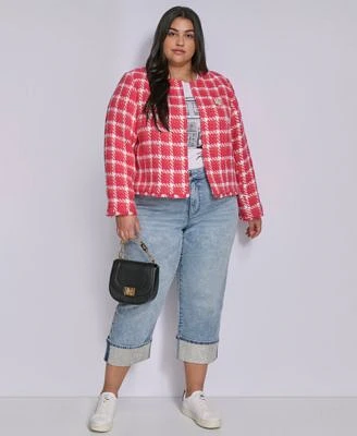 Karl Lagerfeld Paris Plus Size Open Tweed Jacket Graphic T Shirt Cuffed Jeans Exclusively At Macys