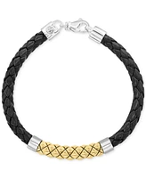 Effy Men's Braided Leather Bracelet in 18k Yellow Gold Over Sterling Silver & Sterling Silver