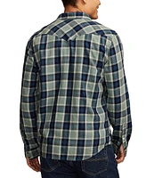 Lucky Brand Men's Plaid Indigo Western Long Sleeve Shirt