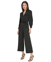 Dkny Women's Collared Tie-Waist Long-Sleeve Jumpsuit