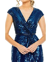 Mac Duggal Women's Sequin Faux Wrap Front Slit Dress