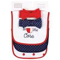 Hudson Baby Infant Girl Cotton Bib and Headband, Apple, 0-6 months