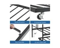 gaomon Twin Daybed with Trundle, Metal Twin Size Daybed with Pullout Trundle 6 Casters, Steel Slat Support Sofa Bed for Living Room, Bedroom