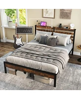 Sugift Queen Size Bed Frame with Charging Station and Storage Headboard