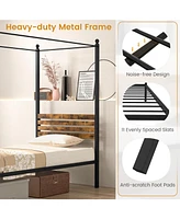 Sugift Twin Size Canopy Bed Frame with Under Bed Storage