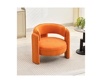 gaomon Mid Century Modern Accent Chair with Velvet Fabric,Barrel Armchair for Living Room,Comfy Upholstered Accent Sofa Chair with Armrest,Orange Bouc