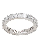 Suzy Levian New York Sterling Silver Cubic Zirconia Round Baguette Cluster Eternity Band