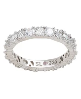 Suzy Levian New York Sterling Silver Cubic Zirconia Round Baguette Cluster Eternity Band