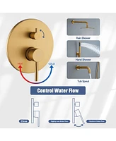 Casainc 10 Inch Wall Mounted Round Shower System Set with Handheld Spray & Tub Spout