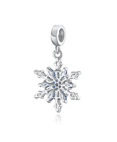 Bling Jewelry Winter Blue Crystal Dangle Snowflake Bead Charm .925Sterling Silver