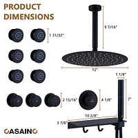 Casainc 12 Inch Round Ceiling Mounted Fixed Handheld Shower Head