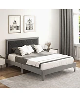 Sugift Queen Platform Bed with High Headboard and Wooden Slats