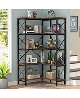 Tribesigns 5-Tier Tall Corner Shelf Storage Display Rack with Metal Frame,Large Modern Corner Bookcase