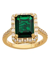 Suzy Levian Sterling Silver Emerald-Cut Cubic Zirconia Baguette Halo Ring