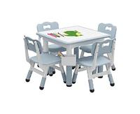 gaomon Toddler Table and 4 Chairs Set with Graffiti Desktop, Height Adjustable Kids Storage, Non-Slip Legs, Activity Ta