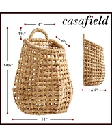 Casafield Open Weave Wall Hanging Basket for Plants and Flowers, Natural Water Hyacinth Boho Planter Accent for Front Door and Entryway