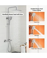 Casainc Thermostatic 9.8" Square Shower System with 3 Spray Modes Hand Shower