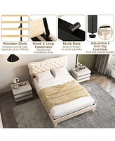 Sugift Queen Size Bed Frame with Nail Headboard and Wooden Slats
