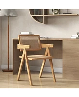 Givimo Set of 2 Rattan Accent Chairs with Natural Bamboo Frame