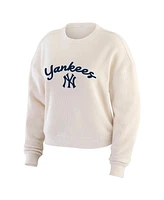 Wear by Erin Andrews Women's Oatmeal New York Yankees Plus Rib-Knit Long Sleeve T-Shirt Pants Lounge Set