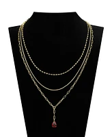 Unwritten Ruby Glass Teardrop Paperclip Layered Y-Necklace Set