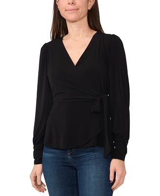 Sam & Jess Petite Faux-Wrap Long-Sleeve Side-Tie Top