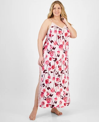 I.n.c. International Concepts Plus Floral Satin Nightgown, Exclusively at Macy's