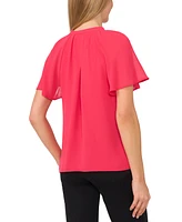 CeCe Women's Raglan Flutter-Sleeve Pleated Bow Blouse