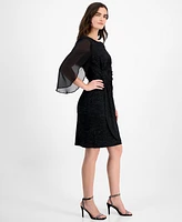 Connected Women's Mesh-Sleeve Gathered-Waist Dress