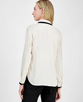 Anne Klein Women's Contrast-Trim Button-Front Blouse