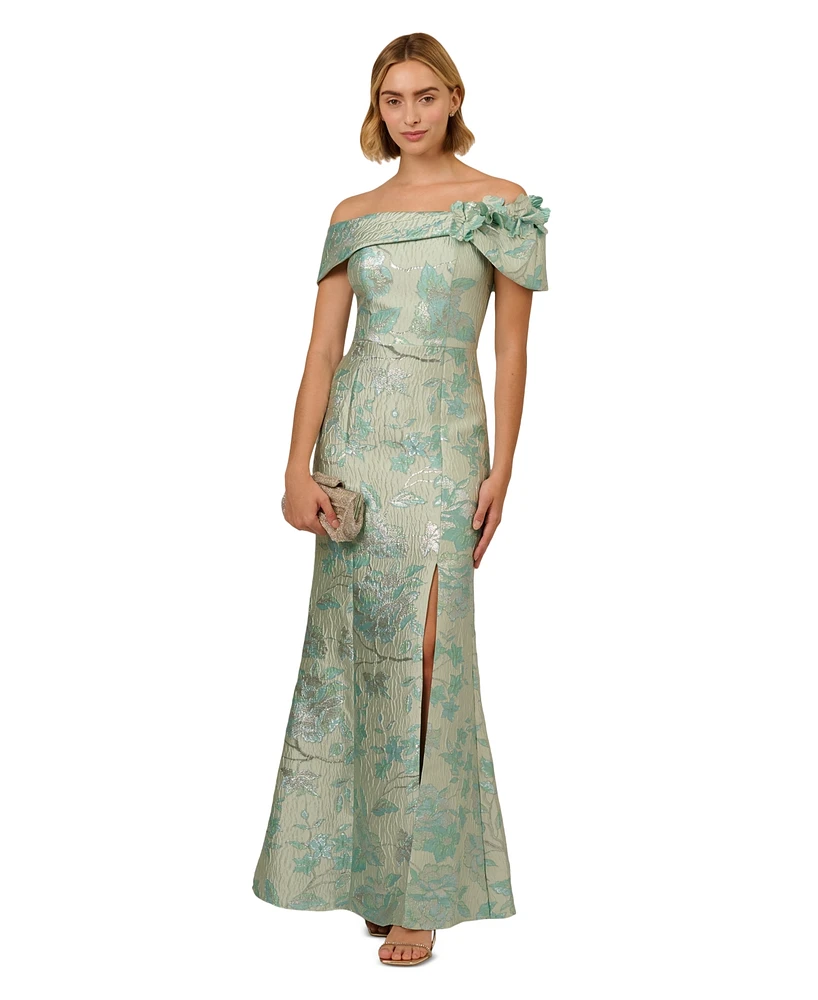 Adrianna Papell Women's Off-The-Shoulder Floral Jacquard Gown