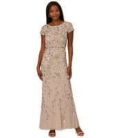 Adrianna Papell Women's Boat-Neck Blouson Beaded Gown