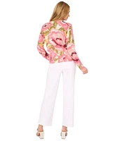 Cece Womens Bold Roses Patterned Sweater Rhinestone Button Jeans