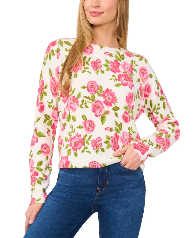 CeCe Women's Valentina Floral Crewneck Sweater