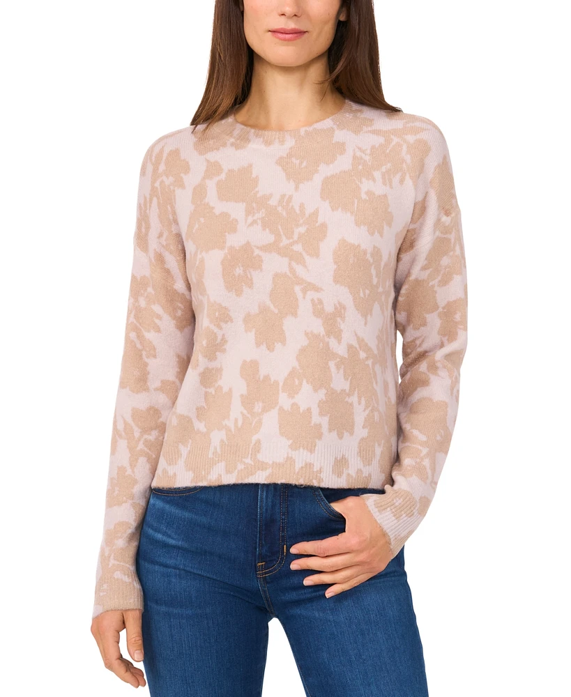 CeCe Women's Brushed Floral Escape Crewneck Sweater