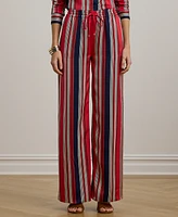 Lauren Ralph Petite Striped Satin Charmeuse Wide-Leg Pants