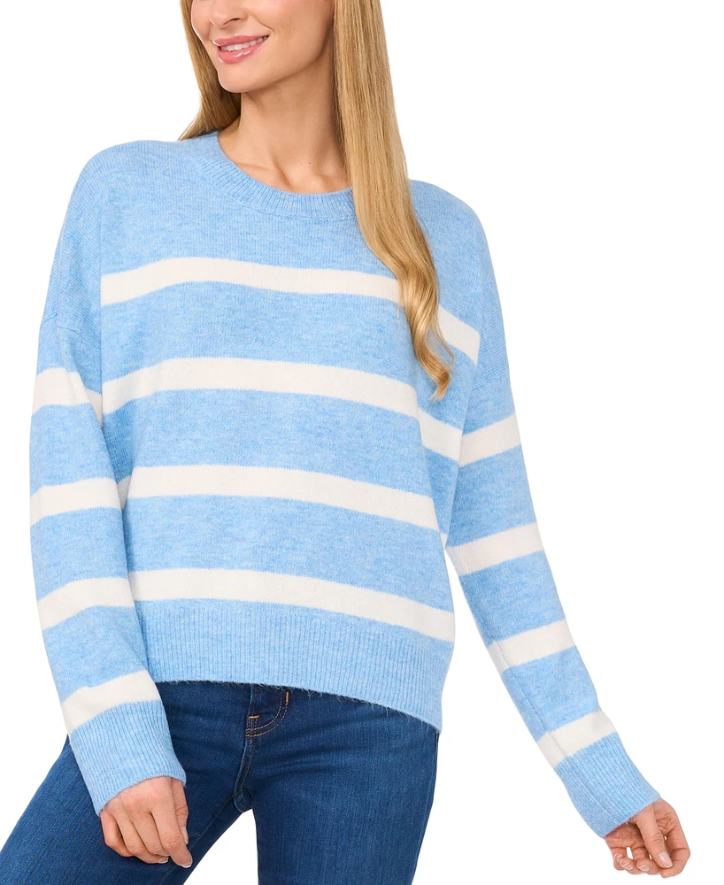 CeCe Women's Striped Long-Sleeve Crewneck Sweater