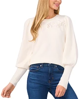 CeCe Women's Embellished Puff-Sleeve Crewneck Sweater