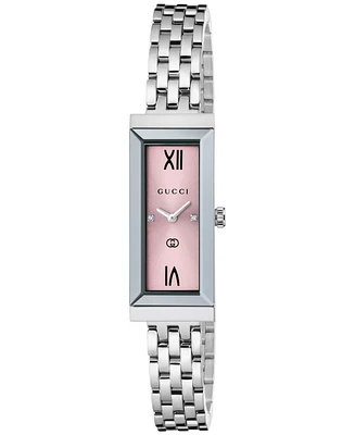 Gucci Women's Swiss G-Frame Diamond Accent Stainless Steel Bracelet Watch 14x34mm