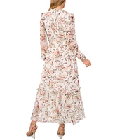 CeCe Women's Ruffled Tie-Neck Long-Sleeve Maxi Dress