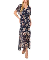 CeCe Women's Smocked-Waist Flutter-Sleeve Maxi Dress