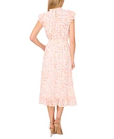 CeCe Women's Printed Ruffled Smocked-Waist Midi Dress