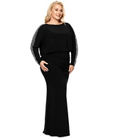 Betsy & Adam Plus Size Scoop-Neck Long-Beaded-Sleeve Dress