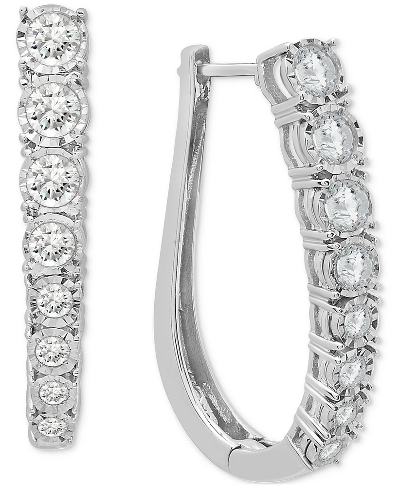 Diamond Elongated Hoop Earrings (1 ct. t.w.) in Sterling Silver, Exclusively at Macy's