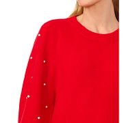 CeCe Women's Embellished-Sleeve Crewneck Sweater