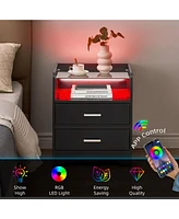 gaomon Nightstand with Led Lights and 2 Storage Drawers