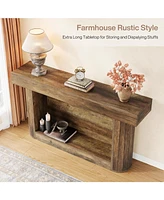 Tribesigns 63" Console Table for Entryway, Farmhouse 2-Tier Wood Entry Hallway Table with Storage, Narrow Long Sofa Table Behind Couch for Living Room