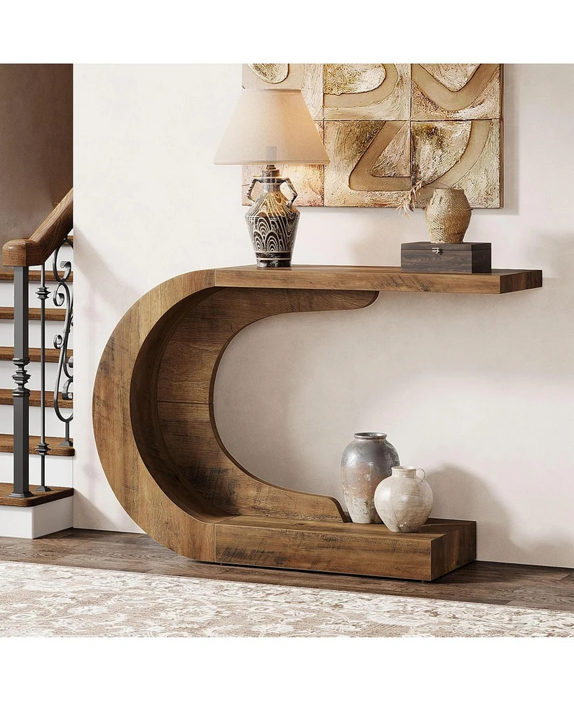 Tribesigns 43.3" C-Shaped Console Table, Mid-Century Modern Wood Entryway Hallway Table, Heavy-Duty Entry Accent Table for Hall, Living Room, Entrance