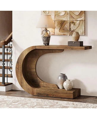 Tribesigns 43.3" C-Shaped Console Table, Mid-Century Modern Wood Entryway Hallway Table, Heavy-Duty Entry Accent Table for Hall, Living Room, Entrance